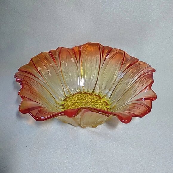 Vintage Mikasa Sunflower Tangerine Amber 13 1/2" Ruffled Bowl Iridescent Germany - Picture 1 of 9